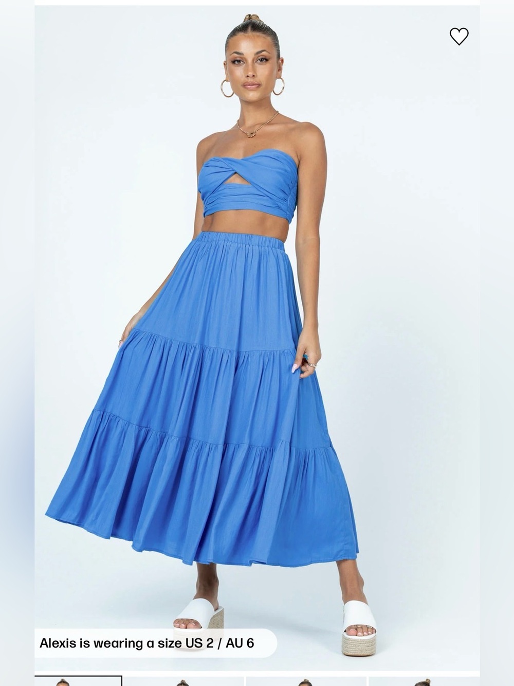 Princess Polly Tiered Midi Skirt Blue Resort Beachy Boho Festival , size 6